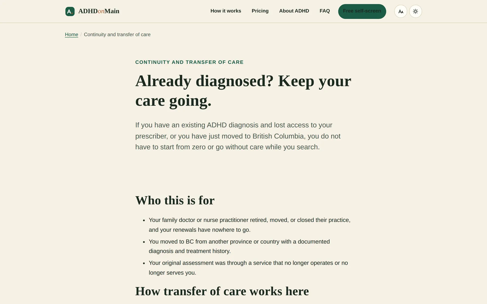 ADHD on Main: Continuity of care