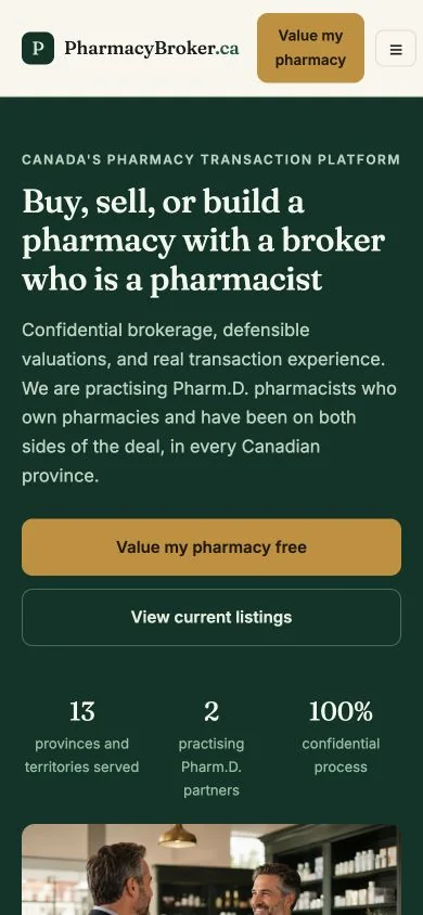 PharmacyBroker.ca home page on a phone