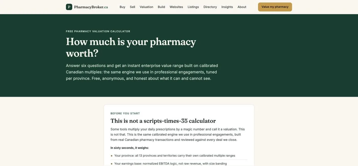 PharmacyBroker.ca: Valuation