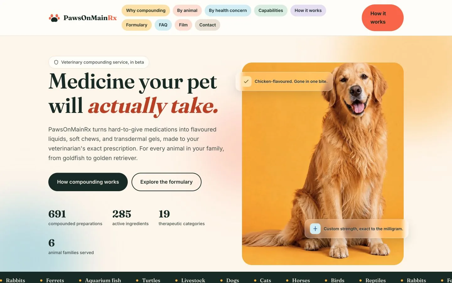 PawsOnMainRx home page on a laptop