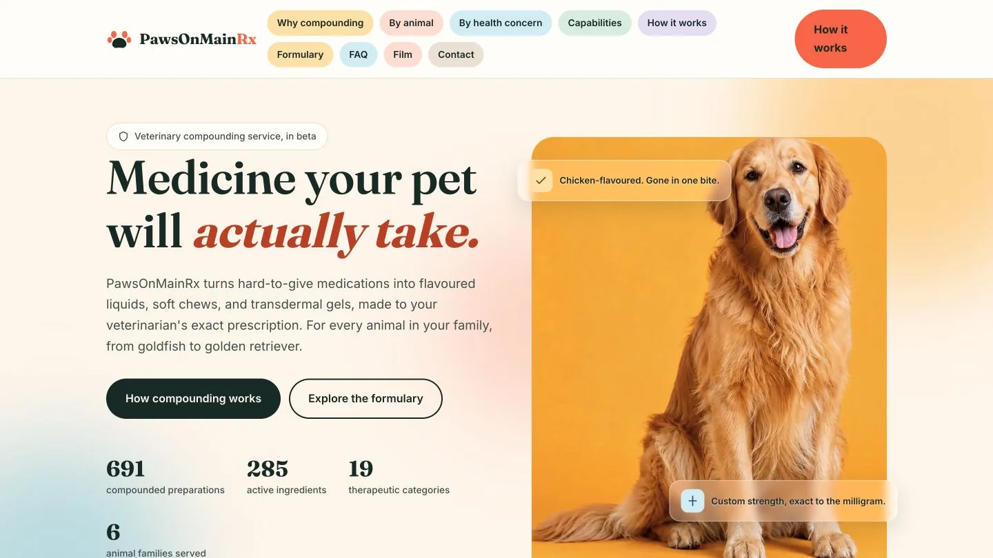 PawsOnMainRx home page